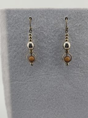 Gold-Tone Droplet Earrings with Beige Accent Beads